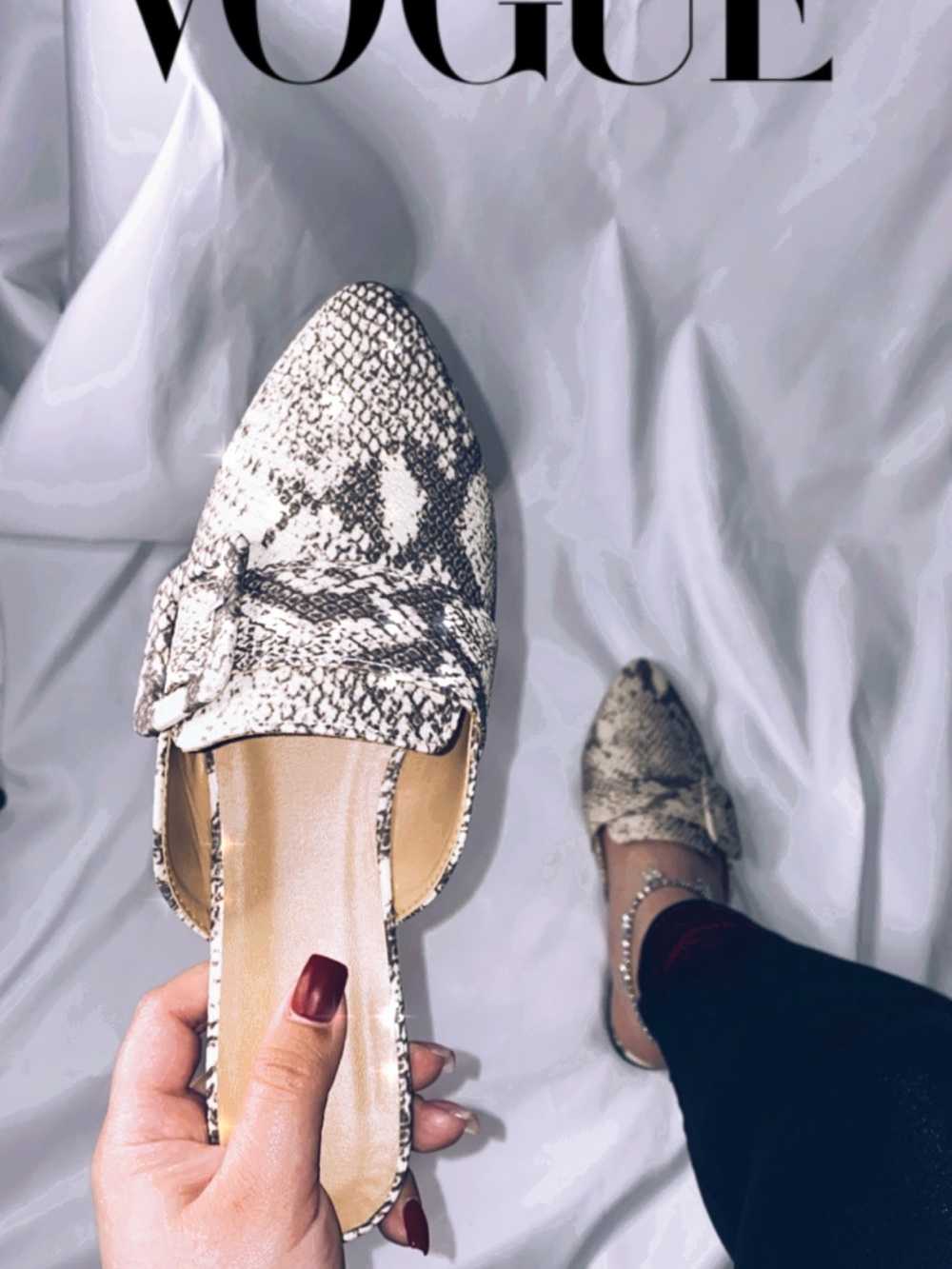 Women's Snake-Print Slip-On Loafers - White/Black